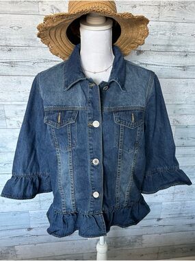 Ruffled Hem Blue Denim Jacket